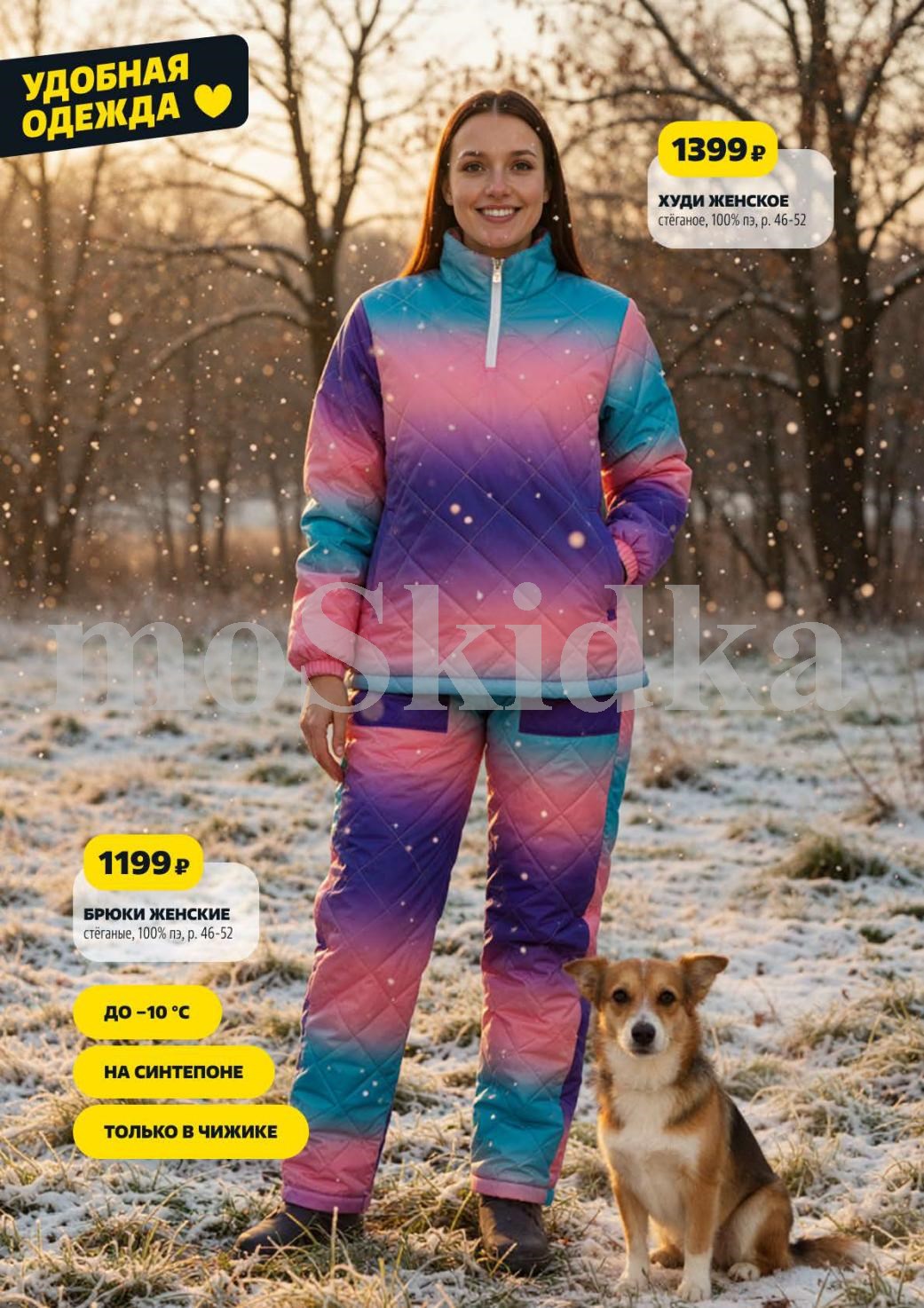 Стеганое худи женское 1399р и стеганые брюки 1199р. Утеплены синтепоном, согреют до -10°C. Только в Чижике. Размеры 46-52.